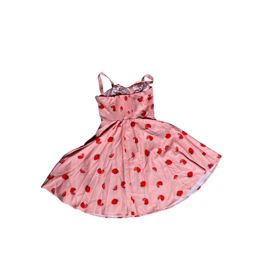 Bella Poque Pink Strawberry Print Fit and‎ Flare Dress Sleeveless - Picture 12 of 12
